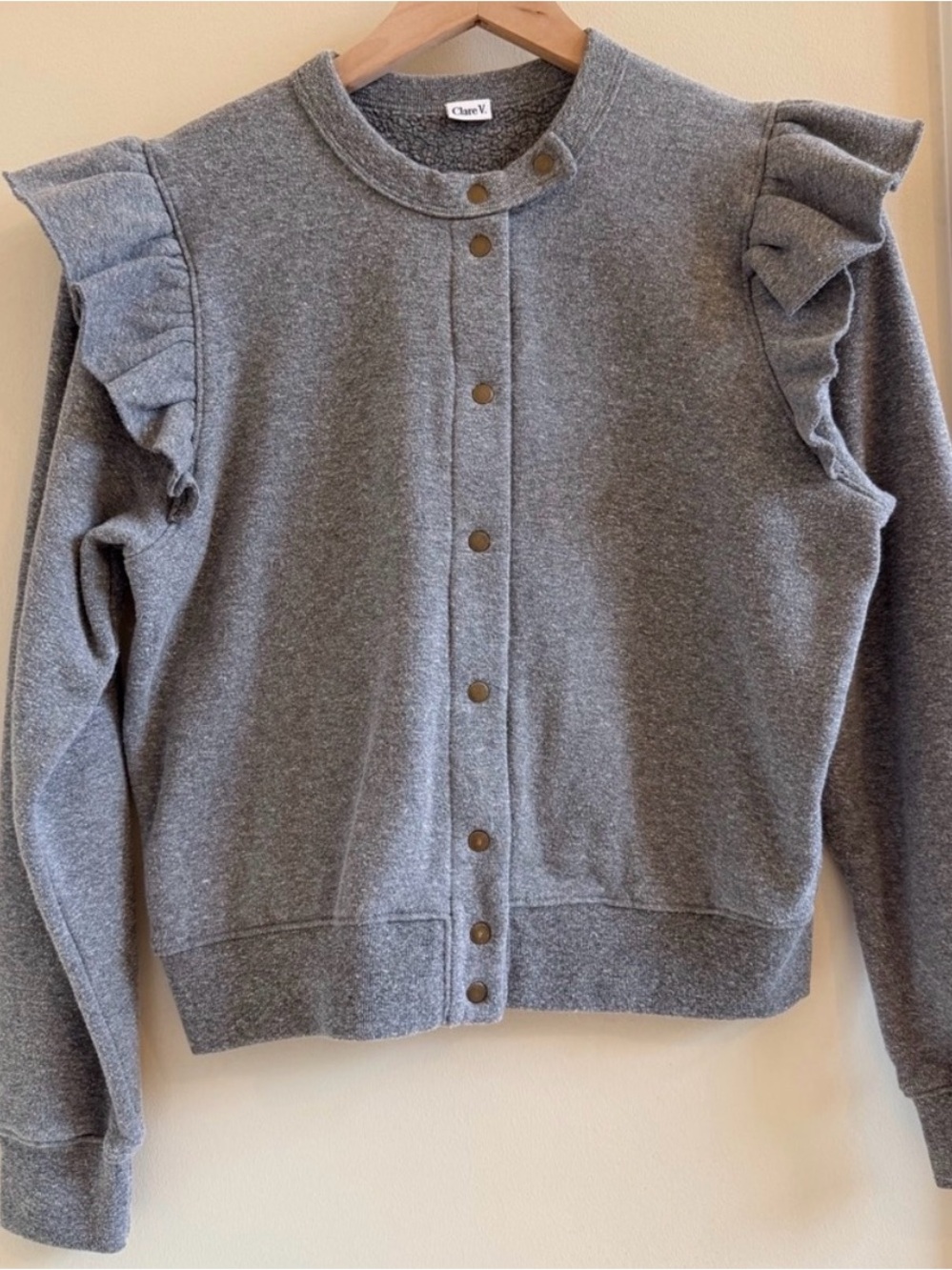 Clare V gray le snap Ruffle Sweater Original $199